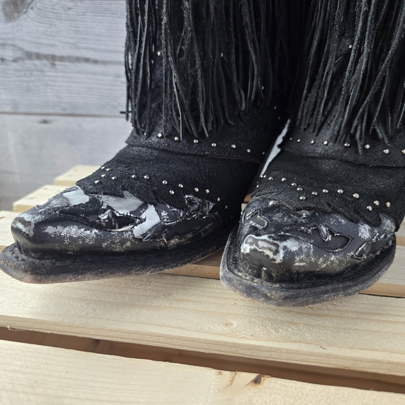 Dan Post Mid Calf Suede Leather Fringe Western Black Boots Size 6 - Picture 8 of 16